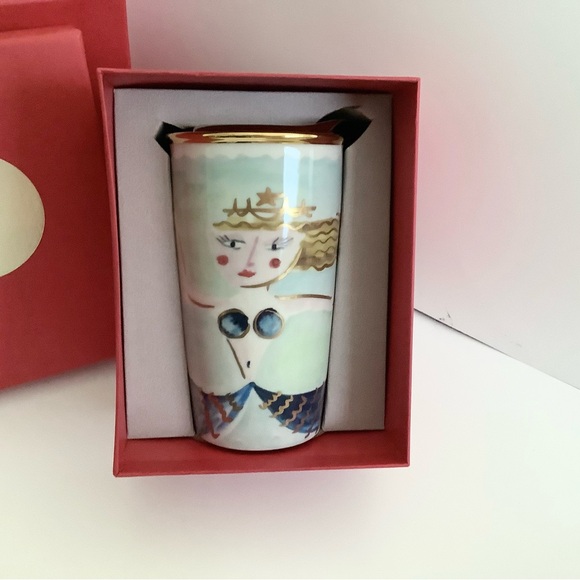 Starbucks Mermaid Siren Ceramic Travel Tumbler Mug Gold Lid 2014 Watercolor new - Picture 3 of 12